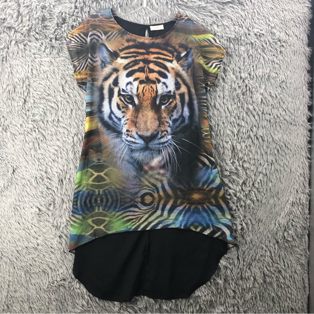 Love J Slip Dress Womens Small Tiger Print Hi Low Slip Dress